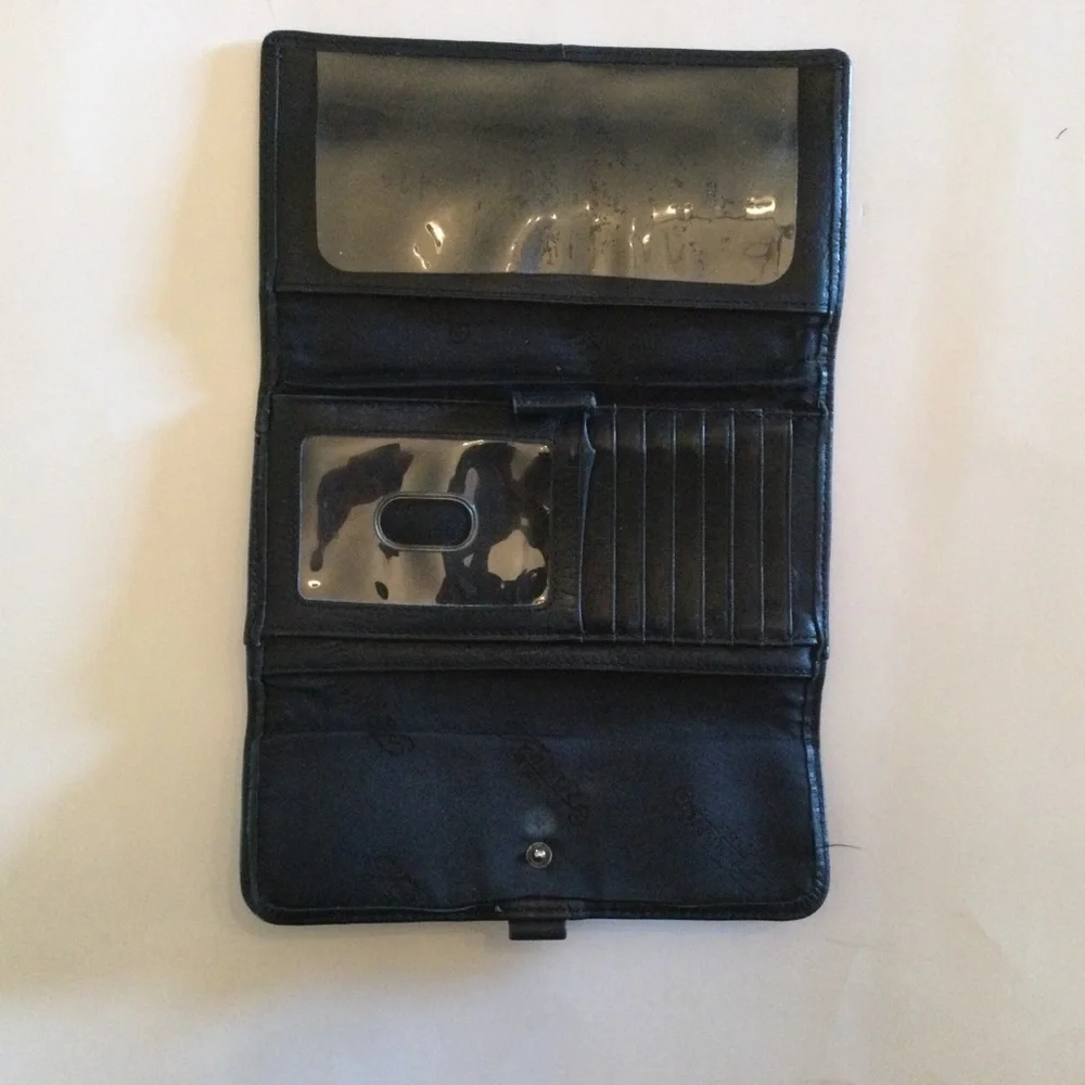 Fossil Black Genuine Leather Wallet Clutch Billfold Zip Area